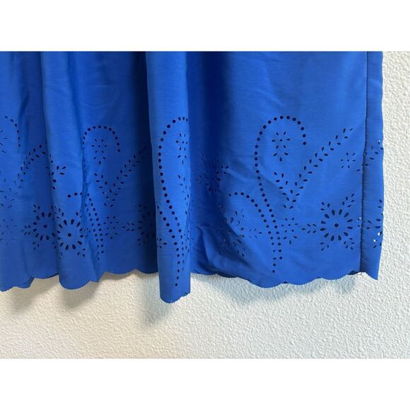 Vintage Necessary Objects Sz M Mini Skirt Blue Floral Eyelet Retro Feminine Boho - Picture 4 of 8